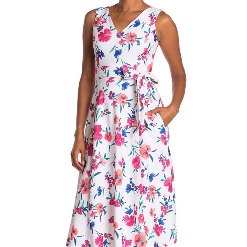 Calvin Klein Floral Tie Waist Midi Dress